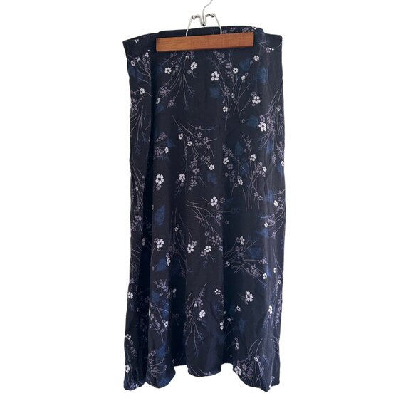 Vintage Sag Harbor Navy Purple White Floral Midi Maxi Skirt Elastic Waist Large - Picture 1 of 12